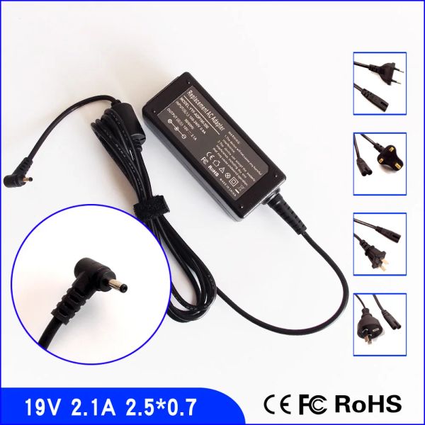 Adaptador 19V 2.1A Adaptador de adaptador AC ADAPTER + CABO PARA ASUS EEE PC PC CELL 1201 1201HAB 1201HA 1201PN 1201HAG 1201N 1201NL