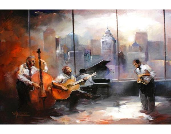 Pintura contemporânea Cityscapes Jazz Musicroom View por Willem Haenraets Pintura a óleo Art Art Modern Figura de alta qualidade Hand P9693761