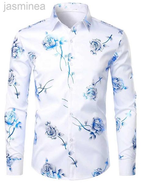 Herren lässige Hemden 2024 Fashion Herrenhemd Blumen 3D Druck Anlaufknopf Top Langarm Shirt Cloding Party Styles Design komfortable Hemden 2449