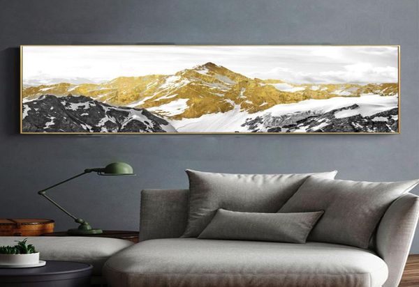 Abstrakte Landschaftsölmalerei Poster und Drucke Wandkunst Leinwand Malerei Golden Mountain Bilder für Wohnzimmer Wohnheimdekor7140843