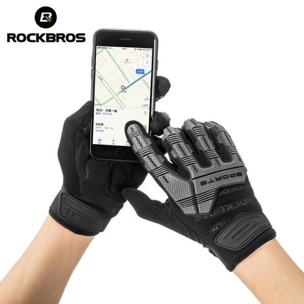 Rockbros Bike Gloves MTB Road Осень зима теплые велосипедные перчатки экран Touch Full Finger Bicycle Gloves наружные спортивные перчатки