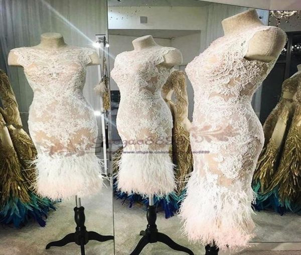 ZIAD NAKAD 2019 Bainha vestidos de baile apliques de renda pura com vestidos de festa de penas de avestruz