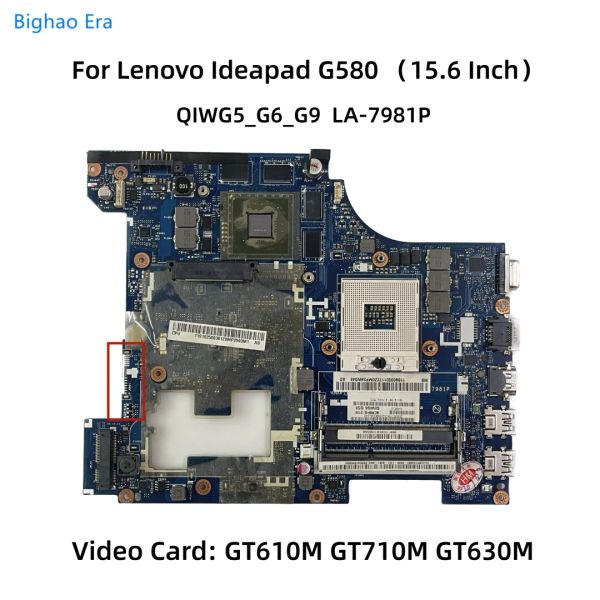 Placa -mãe qiwg5 la7988p la7981p para a placa -mãe de laptop Lenovo Ideapad G480 G580 com chipset HM76 GT610M GT710 GT630M 1GB/2GB CARTA DE VÍDEO