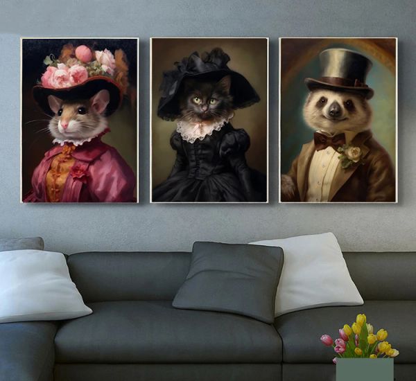 Retrato de animal Retrato Royal Fox Dog Pig Cat Deer Urso Duck Rabbit Poster Print Wall Art Pictures Canvas Pintura sala Decoração de casa Presente