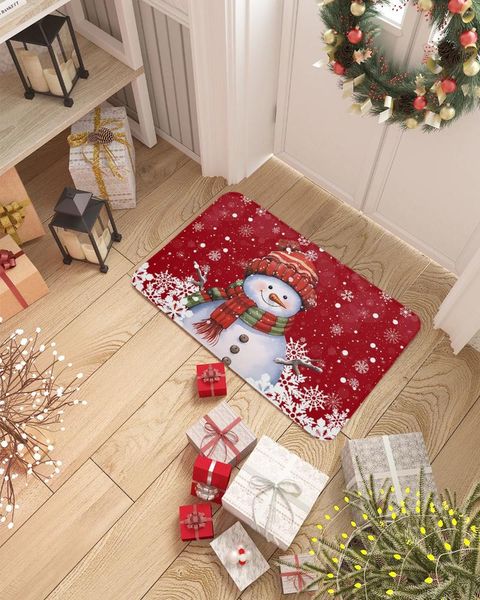 Carpets Christmas Snowflake boneco de neve Decorações de capacho vermelho para carpete doméstico Navidad Ano Presentes de decoração de festa de partida tapet