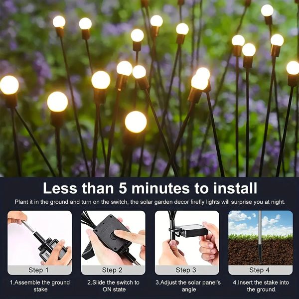 1 PC Solar Garden Firefly Lights Outdoor Starburst Starburst lâmpadas decorativas para o caminho da paisagem do caminho do pátio do pátio