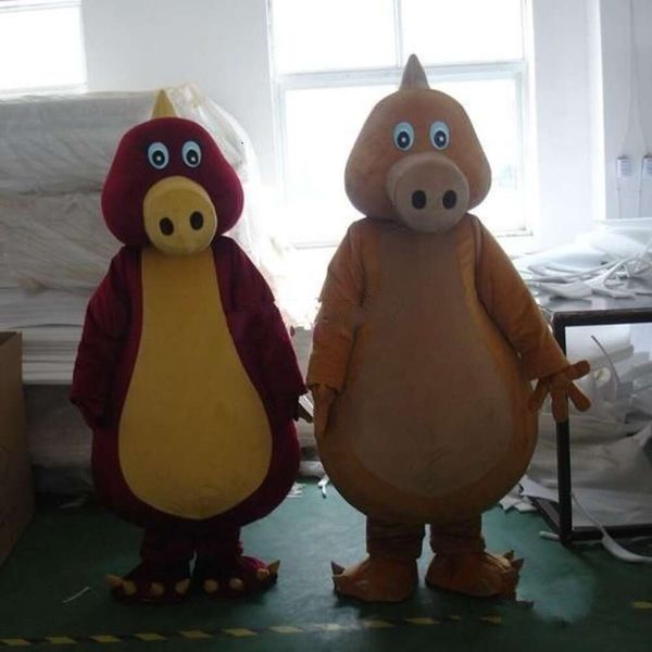 Costumi di mascotte Nuovo adulto carino 2 pezzi arancione e viola con bocca grande dinosauro peluche abito di fantasia di Natale in costume da mascotte di Halloween