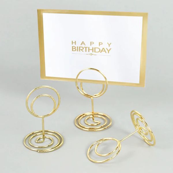 10/15pcs Gold Rose Heart Metal Metal Photo Stands Número da mesa Titular