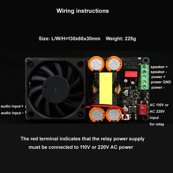 HiFi IRS2092 1000W Mono Channel Digitaler Klasse D Bühnen -Subwoofer -Leistungsverstärker -Board mit Lautsprecherschutz Relay Easy Installation