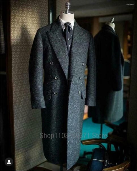 Giacche per abiti da spina da uomo giacche da uomo in tweed lana miscela trench a doppio petrolio a doppio petto di blazer marciatore di blazer