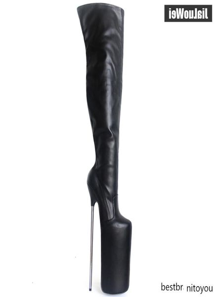 Donne sexy Fetish Dance Nightclub Boots 30 cm Extreme High Metal Metal Platform Zipper su stivali alti in coscia al ginocchio5473841