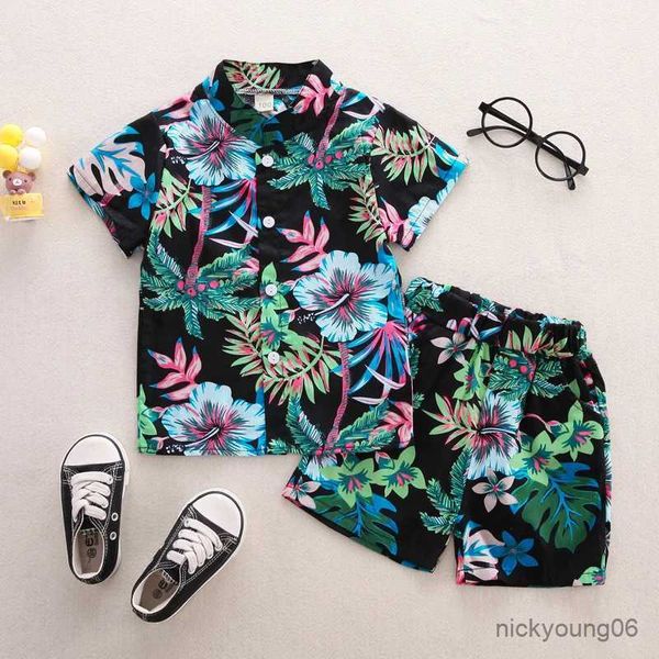 Roupas conjuntos de garoto de garoto roupas de criança roupas de menina de menina verão tampo de bebê+calça 2pcs conjuntos curtos Flores de algodão Haiian Beach Style Roupfits