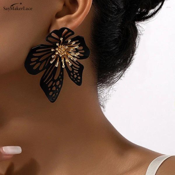 Hölzer Ohrringe Mode kreativ übertreiben hohle 3D -Blume Personalisierte einfache Temperament Frauen Fein Schmuck Geschenke