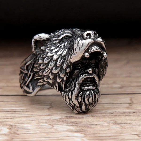 Retro Bear Warrior кольца викингов для мужчин серебряный цвет 14k золотой северный кольцо викинга панк-байкерский размер 7-15