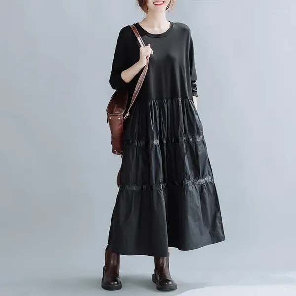 Повседневные платья #6839 Черные с длинным рукавом платье рубашки Женщины разделить сустав