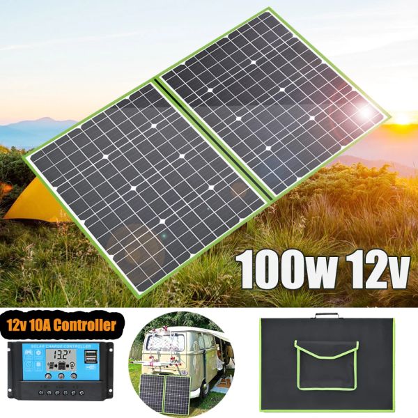 Chargers 100W 12V Taşınabilir Güneş Panel Kiti Yüksek Verimliliği Katlanabilir Güneş Pil Şarj Cihazı 10A RV Otomobil Teknesi için Denetleyici PV