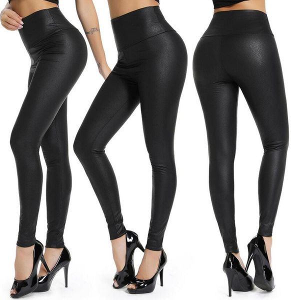 Qnpqyx novas mulheres esticadas em couro falso leggings femme preto pu de couro nove calças senhoras sexy na cintura alta slim push up legging8489115