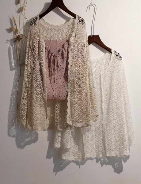 Женщины 039s Блузкие рубашки Полога Kimono Cardigan Lummer Long Rineve Triked Женщины Boho Beach Beige White Top Corean StyleW4352809