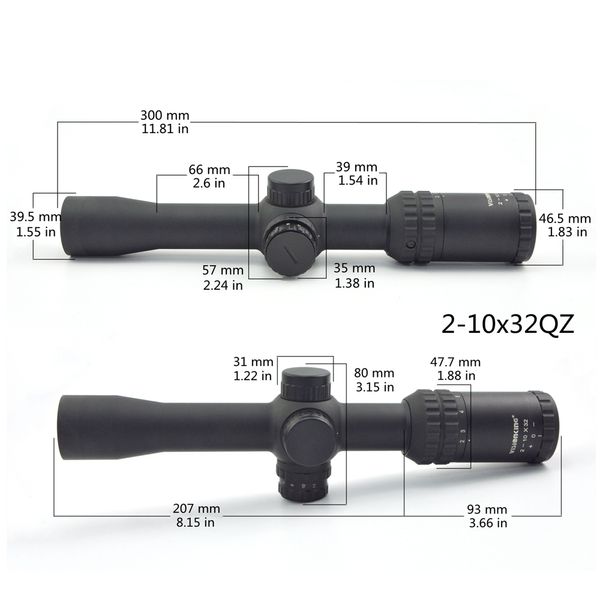 VisionKing 2-10x32 FFP-Gewehrbereich Langstrecken-Gewehre Rote Punkt Schießen Jagd Spyglass Optical Sight Aim Umfang mit Ringen