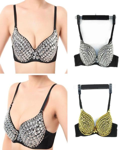 Bras de alta qualidade mulheres sexy push up xury rhine lhefiny Bra Lady Silver/Gold Punk cravejado de esponja dança para Party8007491