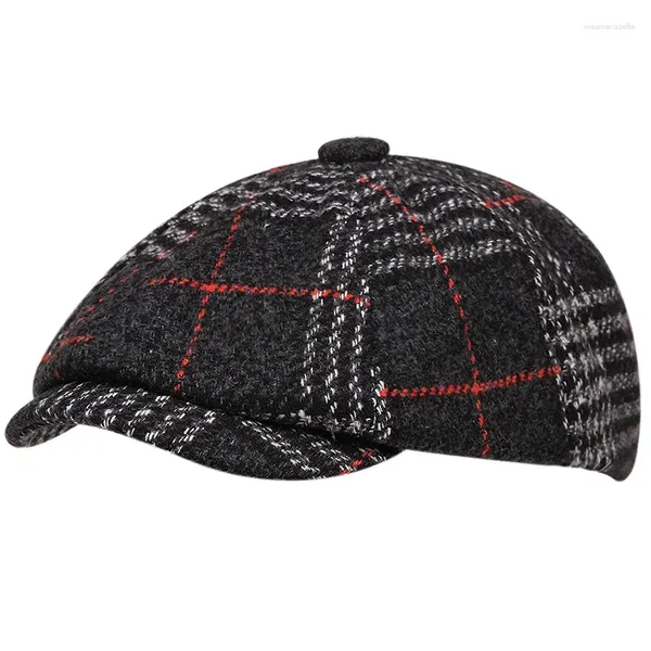 Boinas 2024 Men Lvy Cap Cap de outono Inverno quente SBOY CHATS Vintage Painter British for Men Plaid Boina Bone Masculino