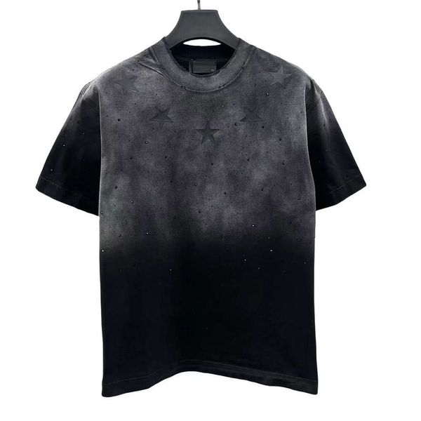 Designer Luxus Chaopai Classic 2024 Frühlings-/Sommer Neue American Modemarke Herren Komfort gebratene Farbe Fünf-Punkte Star Hot Diamond Round Neck T-Shirt Kurzarm