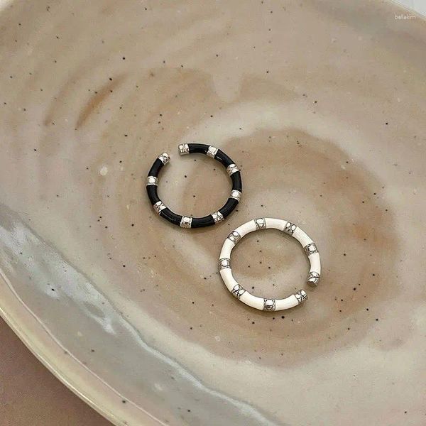 Кластерные кольца в 925 стерлинговой серебряный черный белый бамбук, регулируемый для женщин роскошные украшения все украшения