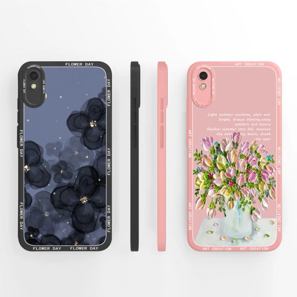 Belas caixas telefônicas de flores para Xiaomi Redmi 9a 9At 9c 9 9 Prime Soft Silicone Back Topar