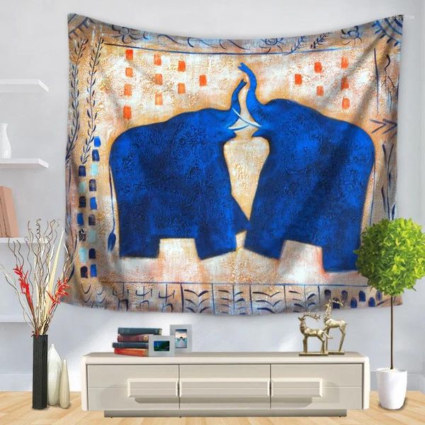 Arazzi per la casa decorativa muro decorativo tappeto tappeto arazzo rettangolare letto astratto animale elefante color pittura motivano gt1180