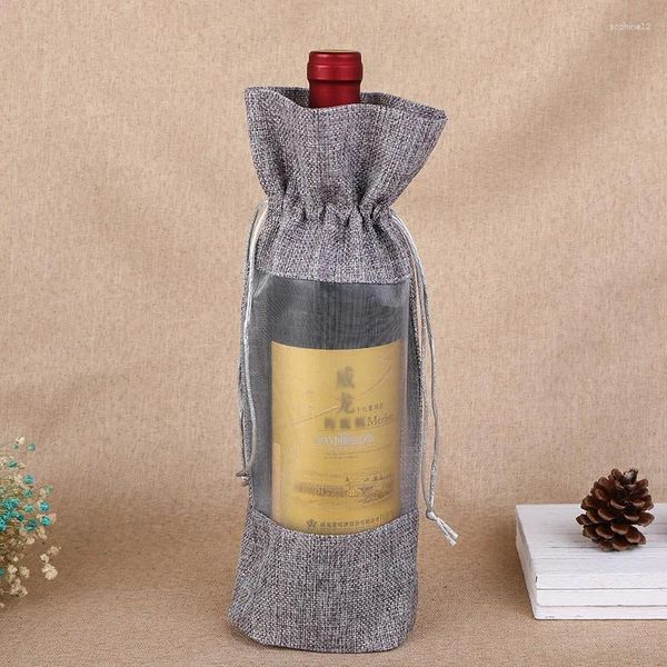 Wrap regalo 1pcs imitazione sacca per bottiglie di vino in juta copertura per finestra chiara confezione da previdenza per feste di nozze