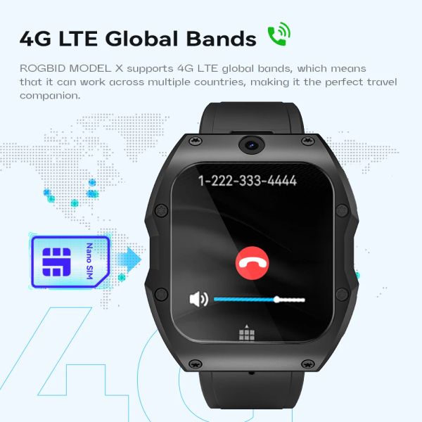 2023 Новая Rogbid Model X 4G SmartWatch 2,1 дюйма 400*454 HD 1050MAH 13MP камера GPS Wi -Fi Ceramic Android Smart Watch Men Women Women
