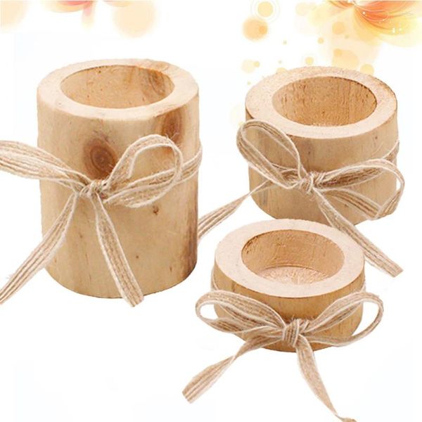 Titulares de vela 3 PCs Tealight Holder Festival de madeira Cilinder em forma de castiça