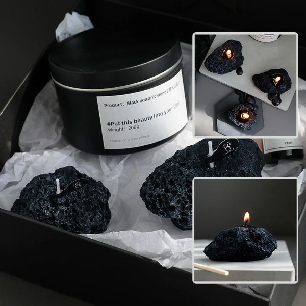 Mini forma di pietra candele profumate geometria nera fragance candela creativa vulcanic in pietra regalo dono in stile nordico arredamento