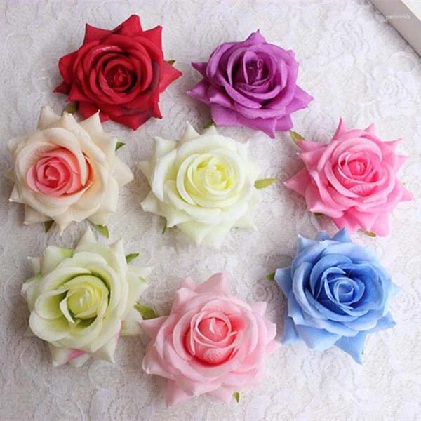 Flores decorativas 8cm/12pcs de tecido grande de seda artificial toque real rosas cabeças apliques costura chapéu de flores de flores decorações de casas