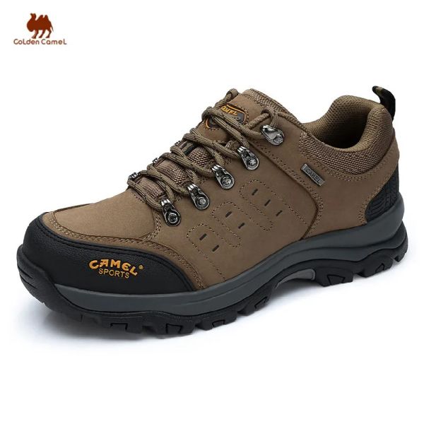 Botas de camelo dourado ao ar livre tênis de caminhada à prova d'água de couro respirável Trekking Shoes para homens 2023 Summer Novo tênis masculino