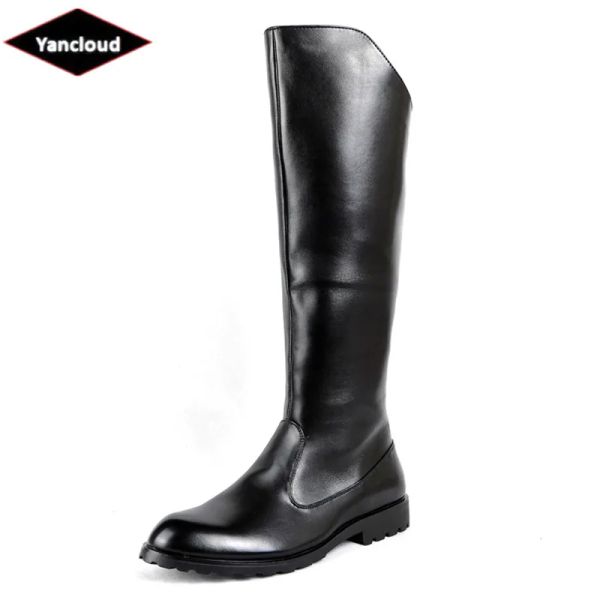 Stiefel neue 2022 Herbst Winter Knie hohe schwarze lange weiche Leder Militärstiefel Herren formelle Business -Motorrad -Reit -Sicherheitsschuh Schuhe