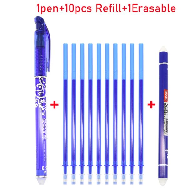 Definição de caneta apagável azul de alta qualidade Pen Magic Gel Pen 0,5 mm (1 caneta mais 10 recargas mais 1 A borracha do aluno