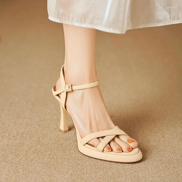 Sandalen Sommer Frauen Open Toe Super High Heel Schuhe echtes Leder für feste Plattform Slingback modern