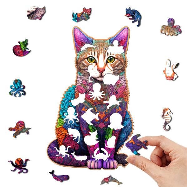 Collotful gatto in legno puzzle puzzle dono puzzle da puzzle 3d personalizzato per ragazzi adulti bambini la famiglia educativa interagisce