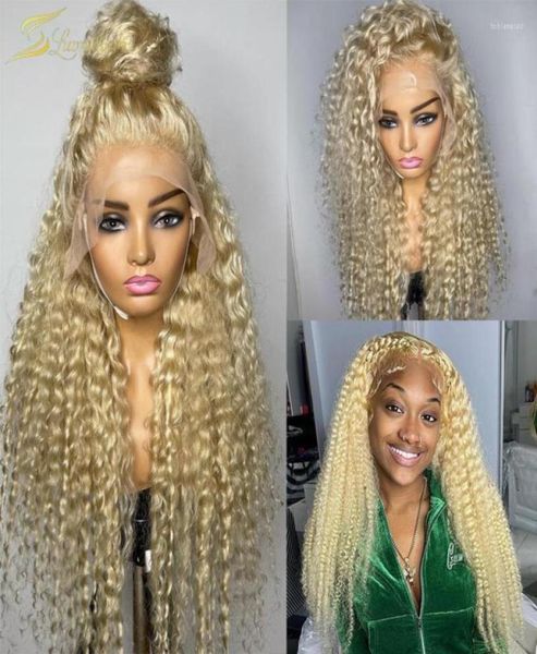 Percrícios de renda 613 Blonde Curly Human Hair Wig Full Transparent HD Wave Deep Frontal Frontal Brasileiro Pré -Pouco Front Água Tobi2244087807072248