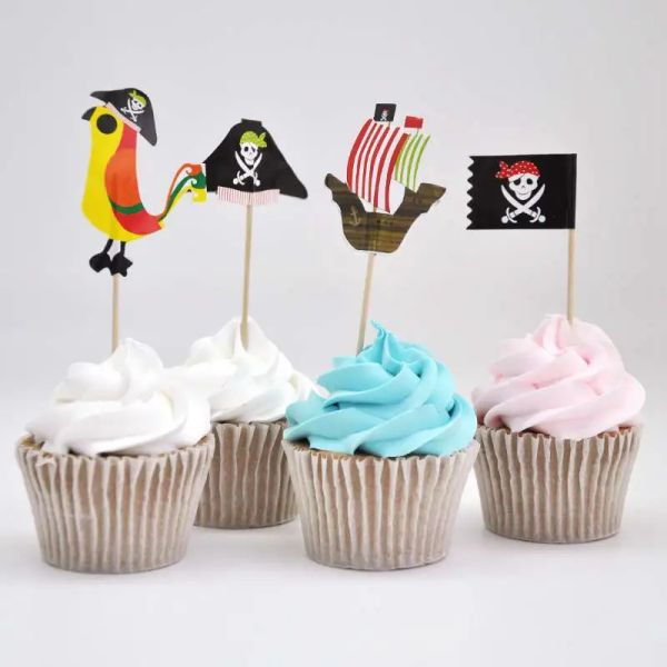 Pirata nautico pirata brthday topper topper pirata tema tema box cranio bandiera torta toppers per bambini decorazione di torta di halloween