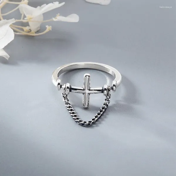 Anelli a cluster Trendy Vintage Silver Fine Jewelry Personality Cross Chain Lines Arrow Apertura per donne Accessori quotidiani Daily Accessori