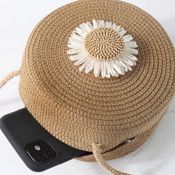 Sacca paglia intrecciata cerchia di messenger borse casual borse estate in spiaggia rotonde fatte da donna rattan femminile pata