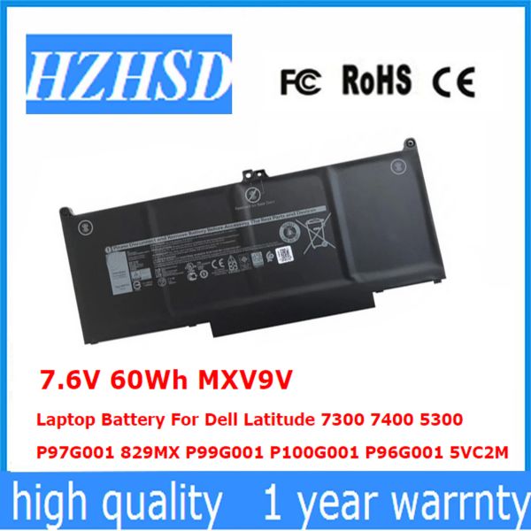 Baterias 7.6V 60WH MXV9V Bateria de laptop original para Dell Latitude 7300 7400 5300 5310 P97G001 829MX P99G001 P100G01 P96G001 5VC2M 05VC2M