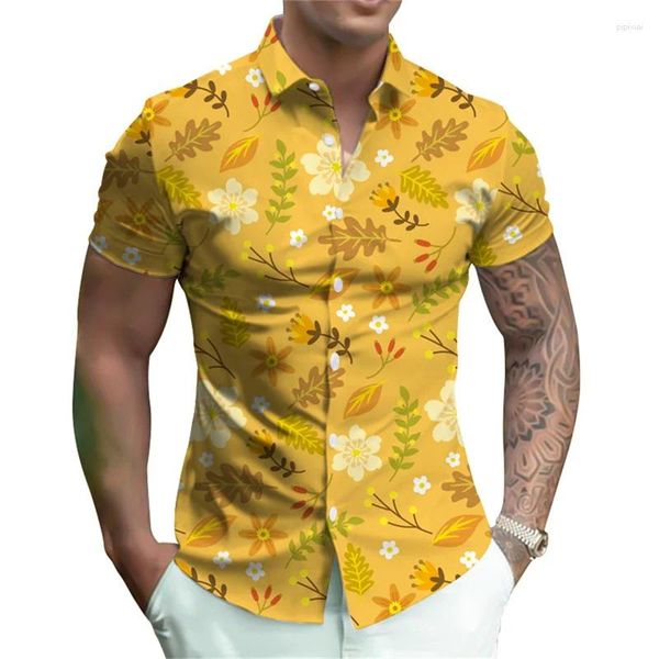 Herren lässige Hemden 2024 Sommer Vintage Flower Elch Tops Mode 3D bedrucktes Kurzarm Shirt Street Blumen Frauen Kleidung