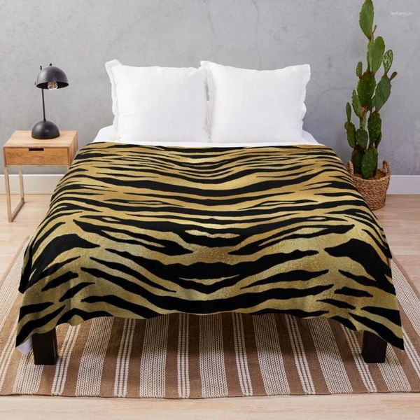 Cobertores listras de tigres de ouro jogam tecido de lã de designer de cobertor fino
