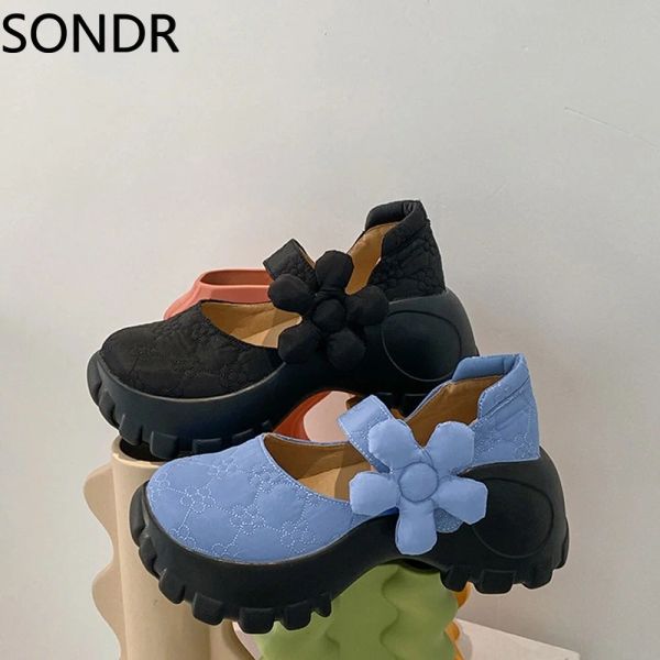 Sneakers Piattaforma femminile Piattaforma 3D Flower Creepers Sandals al tallone MARY JANE SCHENI GIORNI 3COLORS 2023