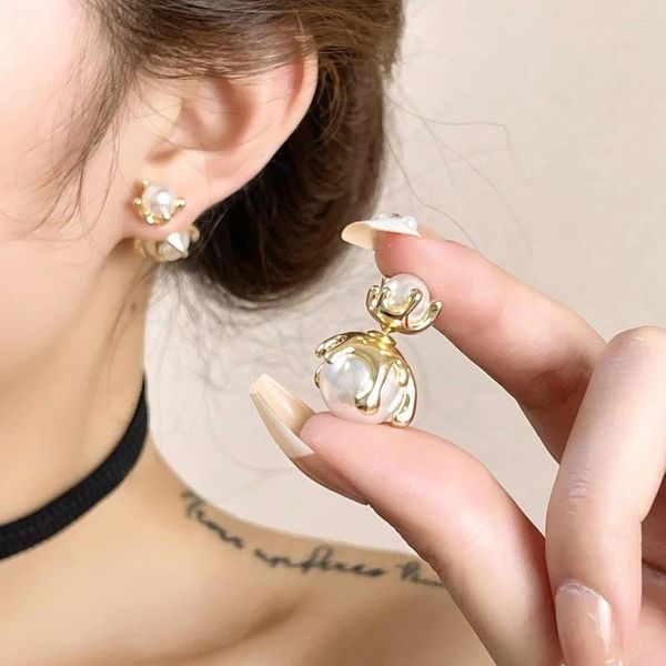 Orecchini per borchie Doppio indossare con design per la perla di lava retrò - e accessori per le orecchie eleganti per le donne