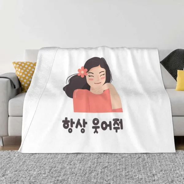 Decken lächeln immer koreanische Phrasen-?????Trendstil lustiger Mode Soft Throw Decke Studyblr Studyspo Lächeln lächelt weiter