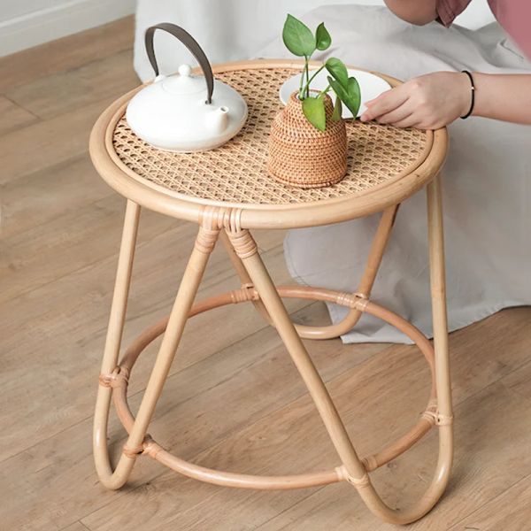 Tavolino minimalista nordico piccolo appartamento round side mesa soggiorno tablo semplice arte rattan